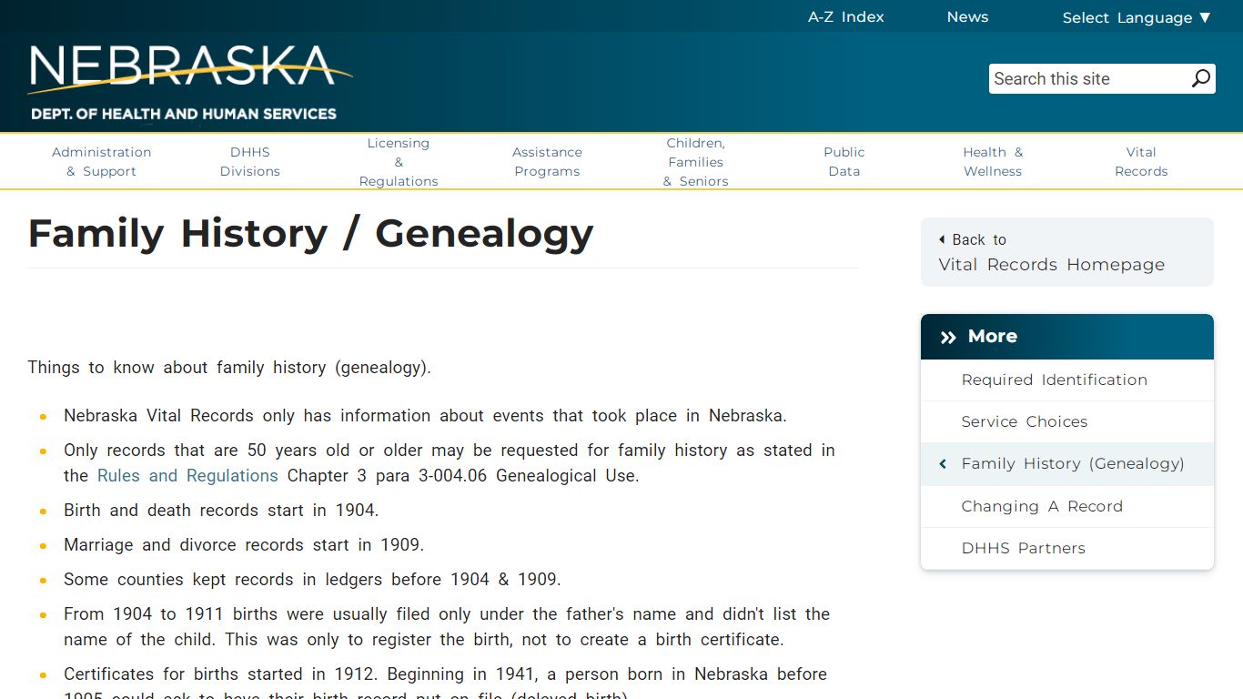 Family History / Genealogy - Nebraska Department of Health & Human Services